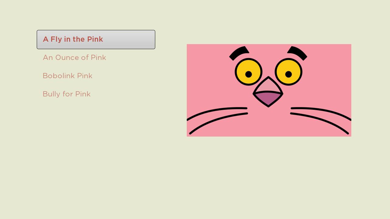 Pink Panther video list displayed in your channel